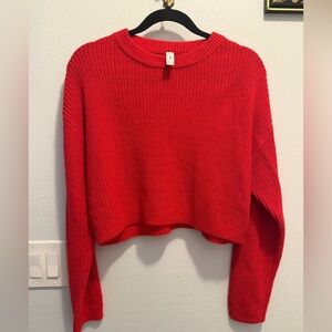 Only Bright Red Women's Crew Neck Crop Sweater